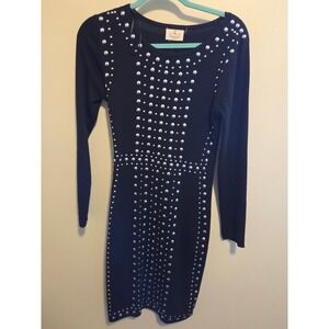 Ember Womens Black Studded Long Sleeve Sweater Dress Silver Stud Bodycon Large